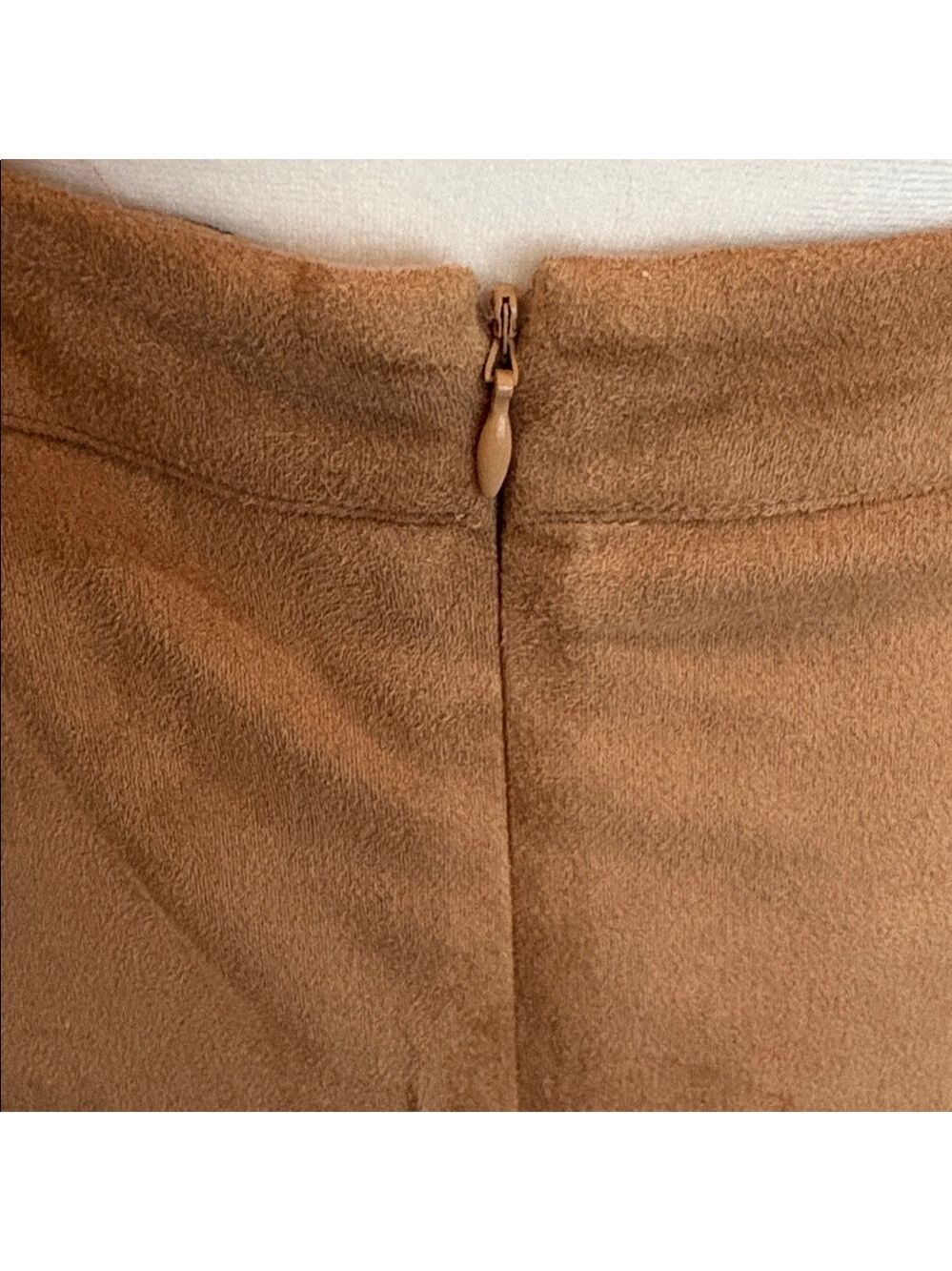 Lulus Superpower Size L faux suede pencil skirt. Camel color knee length career - Picture 4 of 11